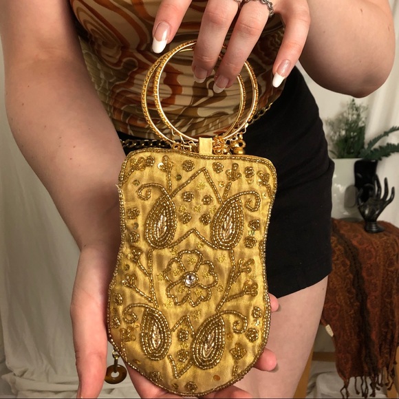 2/$20 | beaded gold satin vintage handbag - Picture 6 of 6